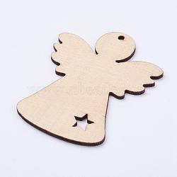 Undyed Wood Blank Tag Big Pendants, Angel, Antique White, 78x64x2.5mm, Hole: 3mm(WOOD-P010-02B)