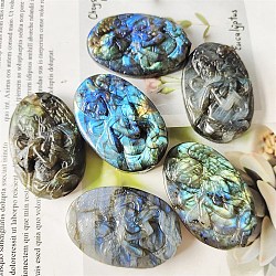 Natural Labradorite Carved Figurines Statues for Home Office Desktop Decoration, Angel & Fairy, 40mm(PW-WG11844-03)