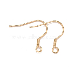 304 Stainless Steel Earrings Hooks, Ear Wire, with Horizontal Loop, Real 18k Gold Plated, 16.5~17.5x17~20mm, Hole: 2mm, 21 Gauge, Pin: 0.7mm(X-STAS-P227-06G)