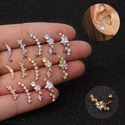 316L Surgical Stainless Steel Clear Cubic Zirconia Cartilage Earrings, Stainless Steel Color, Moon, 6x3mm, Pin: 0.8mm(WG462E6-04)