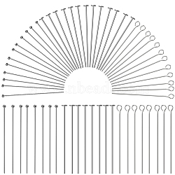 600Pcs 3 Styles 304 Stainless Steel Ball Head Pins & Flat Head Pins & Eye Pins, Stainless Steel Color, 21~22 Gauge, 40x0.6~0.7mm, 200pcs/style(STAS-SC0007-81)