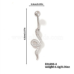 Shiny Brass Crystal Rhinestone Belly Button Rings, Piercing Navel Rings, Barbell Body Jewelry for Women, Snake, 40x9mm(CZ7821-4)