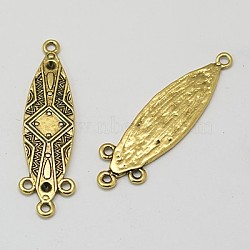 Tibetan Style Connector Rhinestone Settings, Lead Free & Cadmium Free & Nickel Free, Oval, Antique Golden, about 44.5mm long, 11.5mm wide, 1.5mm thick, hole: 2mm(TIBEP-EA359Y-AG-FF)