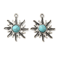 Tibetan Style Alloy Pave Imitation Turquoise Pendants, Sun Charms, Antique Silver, 26x21x4mm, Hole: 2mm(X-FIND-NH0001-01AS)