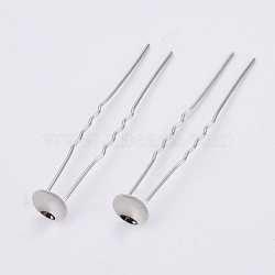 Iron Hair Fork Findings, Platinum, Tray: 9mm, 67x10x1mm(X-IFIN-S698-03)