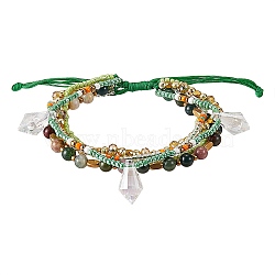 Sparkling Glass Seed Beads 5 Layered Anklet, Natural Indian Agate & Non-magnetic Synthetic Hematite Beads Anklet, Diamond Pointed Clear Beads Anklet for Women, Golden, Inner Diameter: 2-1/2~4-1/4 inch(6.5~10.8cm)(AJEW-SW00006-01)