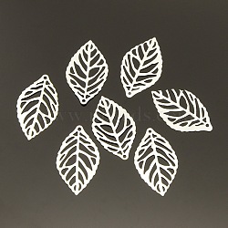 Leaf Iron Pendants, Etched Metal Embellishments, Silver Color Plated, 23.5x14x0.4mm, Hole: 1mm(X-KK-O015-20S)