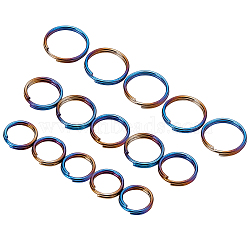 15Pcs 3 Styles Rainbow Color Titanium Alloy Split Rings, Double Loops Jump Rings, 10~14x2mm, Inner Diameter: 10~12mm, Single Wire: 1mm Thick, 5pcs/style(FIND-OC0001-94)