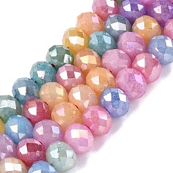 Electroplate Glass Beads Strands, Rondelle, Imitation Jade, Faceted, Mixed Color, 7.5~8x6~6.5mm, Hole: 1.4~1.6mm, about 56~57pcs/strand, 13.98~14.17 inch(35.5~36cm)(EGLA-N027-01A-01)