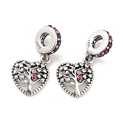 Thailand 925 Sterling Silver Micro Pave Clear Cubic Zirconia European Dangle Charms, Heart with Tree Pendants, Antique Silver, 22.5mm, Hole: 4.4mm(STER-NH0001-09AS)