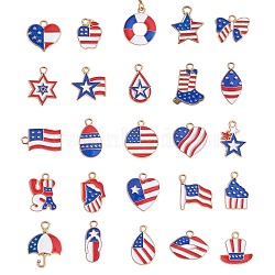50Pcs Alloy Enamel Pendants, American Flag Theme Charms, Apple/Heart/Star Shape Charms, for July 4th Independence Day Ornament Jewelry Making, Golden(JX600A)