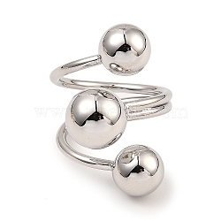 Rack Plating Brass Round Ball Beded Open Cuff Rings, Long-Lasting Plated, Lead Free & Cadmium Free, Platinum, Inner Diameter: 19mm(RJEW-D009-02P)