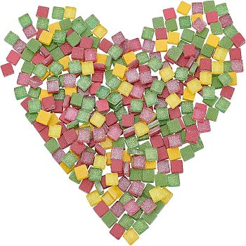 Glitter Glass Cabochons, Mosaic Tiles, for Home Decoration or DIY Crafts, Square, Mixed Color, 10x10x4mm, about 282pcs/box