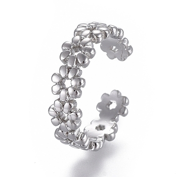 Adjustable Brass Toe Rings, Open Cuff Rings, Open Rings, Flower, Platinum, Size 4, Inner Diameter: 14.5mm