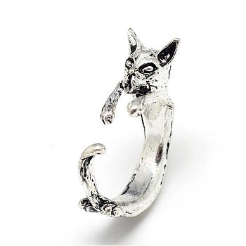 Adjustable Alloy Cuff Finger Rings, Wolf, Size 7, Antique Silver, 17mm