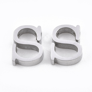 304 Stainless Steel Pendants, Stainless Steel Color, Letter, Letter.S, 11x9x3mm, Hole: 1.8mm