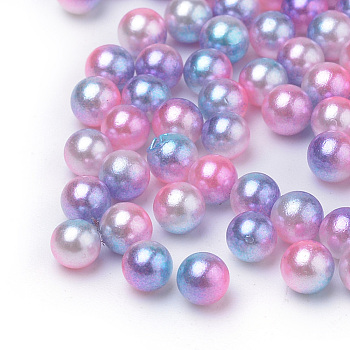 Rainbow Acrylic Imitation Pearl Beads, Gradient Mermaid Pearl Beads, No Hole, Round, Hot Pink, 8mm, about 2000pcs/500g