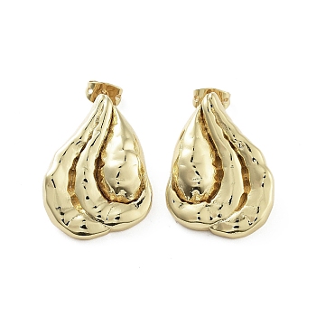 Twist Teardrop Brass Stud Earrings, Long-Lasting Plated, Lead Free & Cadmium Free, Real 18K Gold Plated, 25.5x19mm