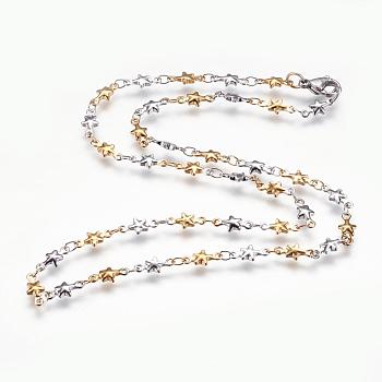 304 Stainless Steel Chain Necklaces, with Lobster Claw Clasps, Star, Golden & Stainless Steel Color, 17.3  inch~17.7 inch(44~45cm)