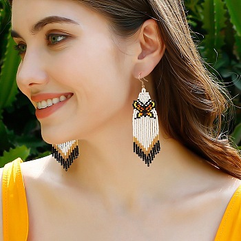 Bohemia Glass Seed Bead Dangle Earrings, Tassel Earrings for Women, Butterfly, 99~102x28~29mm