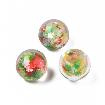 Translucent Acrylic Cabochons, with Clover Shaped Polymer Clay, Round, Medium Sea Green, 18x15.5~16mm