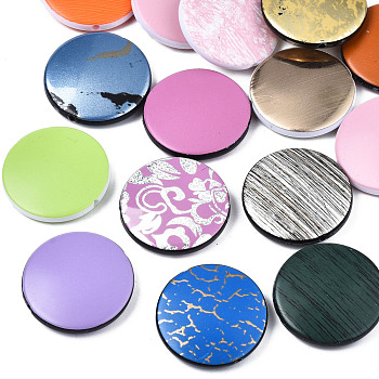 Printed Acrylic Beads, Flat Round, Mixed Color, 25x5mm, Hole: 1.6mm, about 215pcs/500g