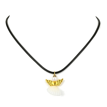 Natural Shell Fairy Pendant Necklace, with Waxed Polyester Cords, Golden, 17.91 inch(45.5cm)