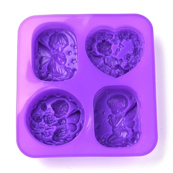 Angel Silicone Molds, Food Grade Molds, For DIY Cake Decoration, Candle, Chocolate, Candy, Soap, Purple, 177x165x28mm, Inner Diameter: 68~77x57.5~74mm