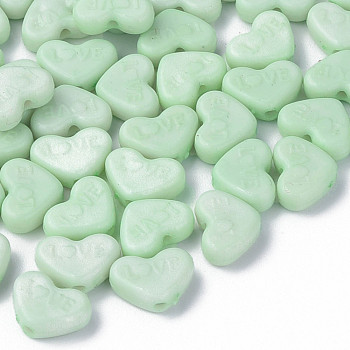 Opaque Acrylic Beads, Dyed, Heart with Word Love, Aquamarine, 10x13.5x4.5mm, Hole: 1.8mm, about 2300pcs/500g
