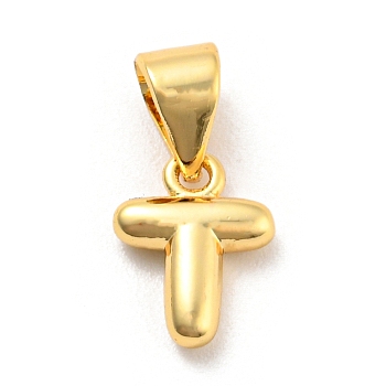 Brass Charms, Real 18K Gold Plated, Long-Lasting Plated, Lead Free & Cadmium Free, Letter Charm, Letter T, 9x7x2.5m, Hole: 5x3.5mm
