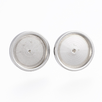 304 Stainless Steel Stud Earring Findings, Flat Round, Stainless Steel Color, Tray: 10mm, 13x12x2mm, Pin: 0.8mm