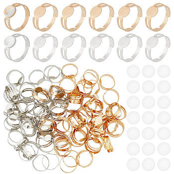 DIY Blank Dome Adjustable Ring Making Kit, Including Iron Flat Round Pad Ring Settings, Glass Cabochons, Platinum & Light Gold, 200pcs/box