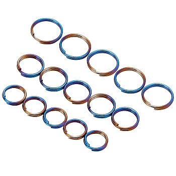 15Pcs 3 Styles Rainbow Color Titanium Alloy Split Rings, Double Loops Jump Rings, 10~14x2mm, Inner Diameter: 10~12mm, Single Wire: 1mm Thick, 5pcs/style