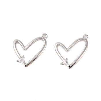 Glass Clear Rhinestone Pendants, with Brass Findings, Heart, Real Platinum Plated, 19x17x3mm, Hole: 1.4mm