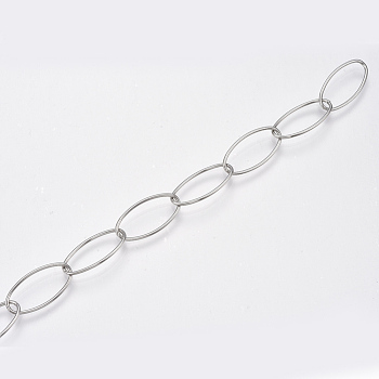 304 Stainless Steel Cable Chains, Soldered, Oval, Stainless Steel Color, 15x7x1mm