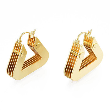 Brass Multi-Layer Triangle Hoop Earrings for Women, Nickel Free, Golden, 28.5x30x8mm, Pin: 0.8mm