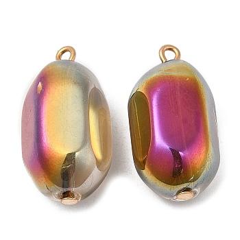Glass Pendants, with Light Gold Brass Loops, Faceted, Twist Oval Charms, Colorful, 24x11.5~12x11.5~12mm, Hole: 1.5mm