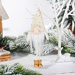 Cloth Sequins Gnome Pendant Decorations, Christmas Tree Hanging Decorations, Beige, 200x80mm(XMAS-PW0005-21D)