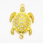 Alloy Rhinestones Magnetic Clasps with Loops, Sea Turtle, Golden, 37x25x8mm, Hole: 2mm(ALRI-O015-02)
