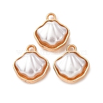 Alloy & ABS Imitation Pearl Pendants, Shell Shape Charm, Golden, 14x12.5x5mm, Hole: 2mm(FIND-K030-11A-G)