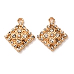 Alloy Rhinestone Pendants, Rhombus Charms, Light Gold, 22.5x19.5x4.5mm, Hole: 2mm(RB-CBAA987-11KCG)