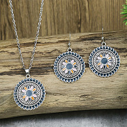 Flower Alloy Enamel Pendant Necklaces & Dangle Earrings Sets, Marine Blue, 390mm(WG8932C-04)