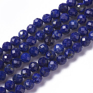Natural Lapis Lazuli Beads Strands, Faceted, Round, 4x3.5~4mm, Hole: 0.6~0.7mm, about 97~110pcs/strand, 15~16 inch(40~40.7cm)(G-F596-15-4mm)