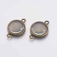 DIY Links Making, with Alloy Cabochon Connector Settings and Clear Glass Cabochons, Flat Round, Antique Bronze, Connector Setting: 25x17x2mm, Hole: 2mm, Glass Cabochon: 13.5~14x4mm, 2pcs/set(DIY-X0292-41AB)