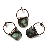 Natural Labradorite Pendants, Red Copper Tone Brass Square Charms with Jump Rings, 45~48x30~31x10~11mm, Hole: 6.5mm(G-K381-04R-01)