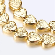 Non-magnetic Synthetic Hematite Beads Strands, Heart with Chinese Knot, Golden Plated, 8x8x2.5mm, Hole: 1mm, about 55pcs/strand, 15.9 inch(40.5cm)(G-P338-21A-8mm-G)