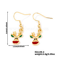 Christmas Theme Brass Dangle Earrings, Golden, Deer, 36x12mm(IP2522-2)