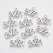 Tibetan Style Alloy Charms, Number 2021, Lead Free & Cadmium Free, Antique Silver, 9.5x13.5x1.5mm, Hole: 1.8mm(X-TIBE-T010-36AS-RS)
