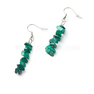 Natural Malachite Chip Beads Dangle Earrings, Brass Jewelry for Girl Women, Platinum, 53.5~54.5mm, Pin: 0.5mm(EJEW-JE04649-11)