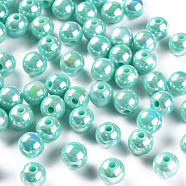 Opaque Acrylic Beads, AB Color Plated, Round, Pale Turquoise, 8x7mm, Hole: 2mm, about 1745pcs/500g(MACR-S370-D8mm-SS2107)